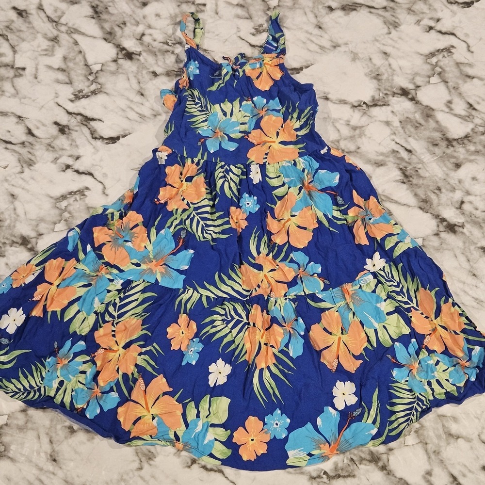 The Children's‎ Place Girls 7/8 Tropical Floral Dress Blue Adjustable Straps